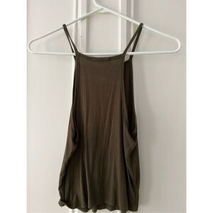 Ambience dark green khaki high neck ribbed tank S